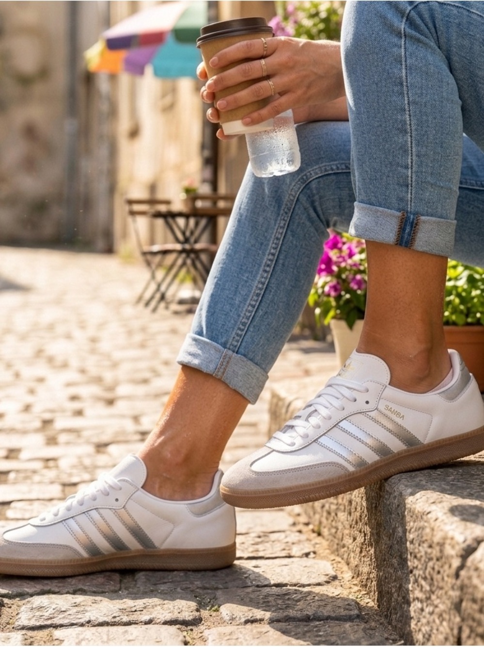 Adidas Originals Samba OG Sneakers In White and Silver Metallic Women's 10 - Picture 2 of 9